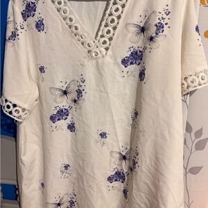 Elegant White Butterfly Print Women's Top